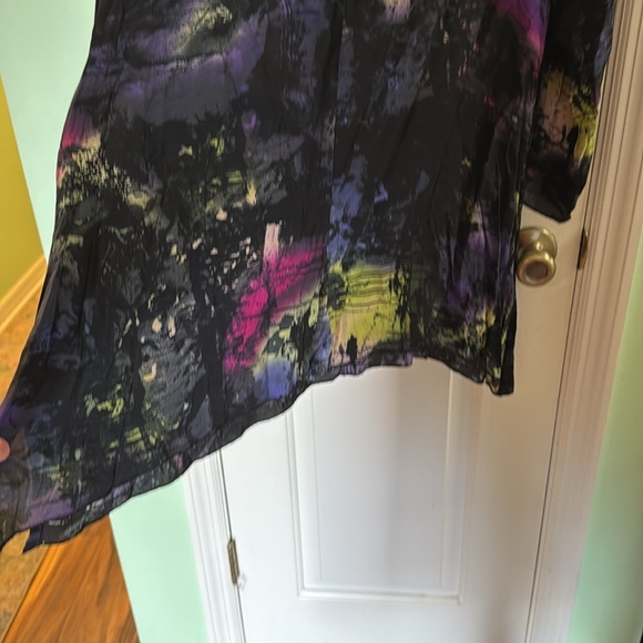 Vintage 90s Carol Turner Tunic SharkTooth USA Blk Purple Grn 3/4 Sleeve Size L - Picture 4 of 6